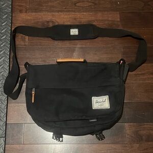 Herschel Supply Company Black Messenger Bag with Tan Accents